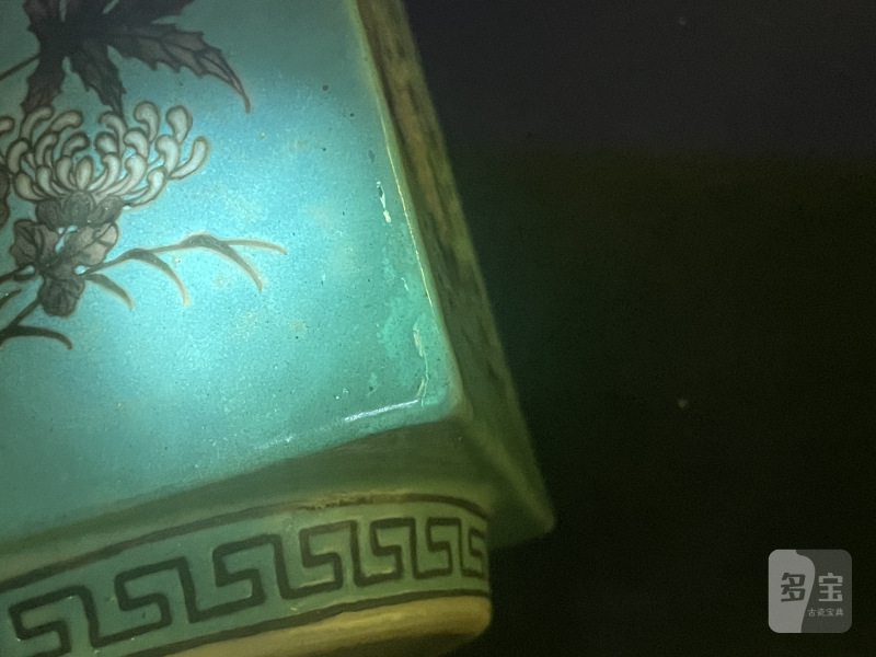 清光绪 松石绿地墨彩花鸟纹琮式瓶一对 - 图14
